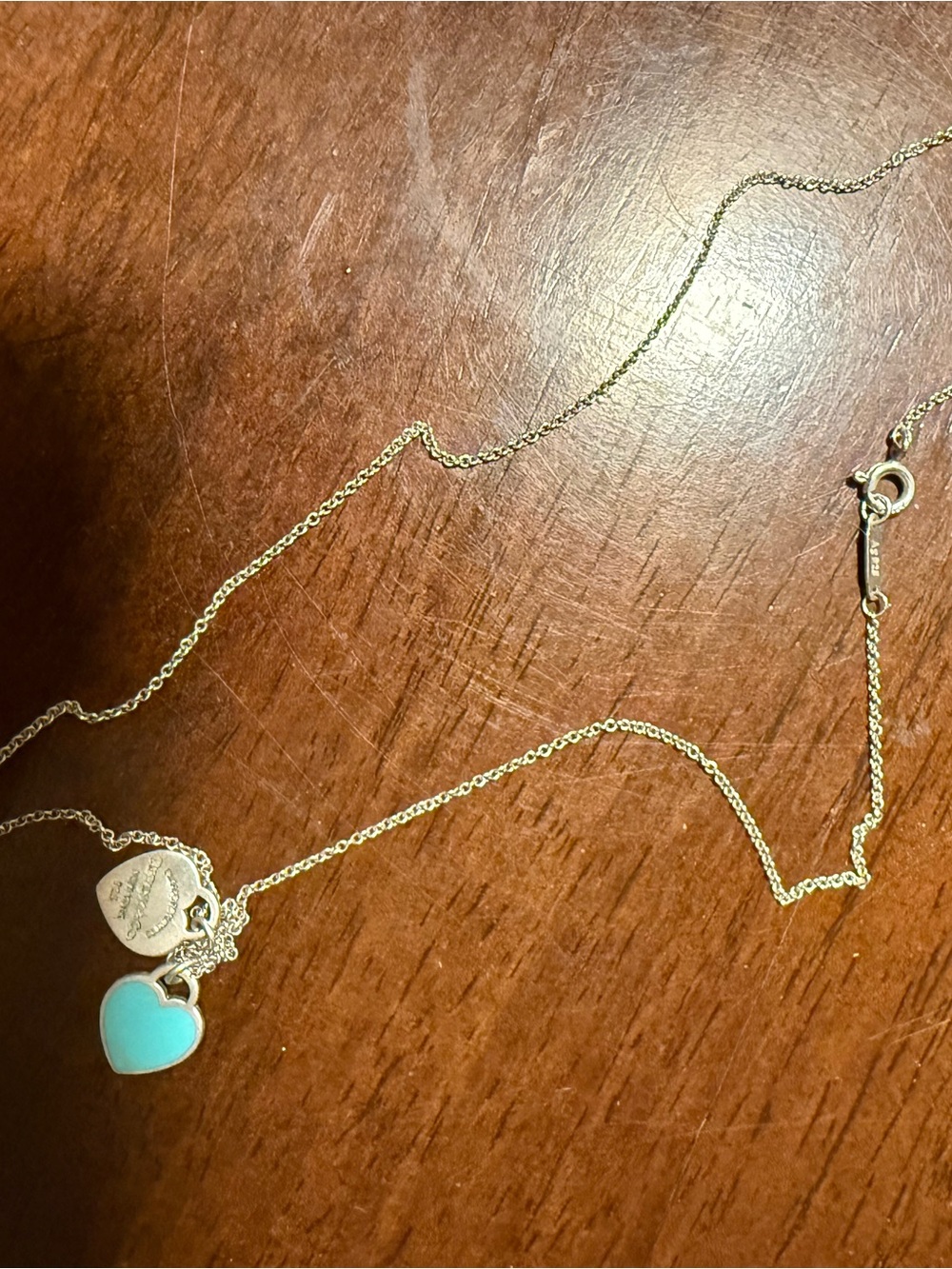 Tiffany & Co. Silver Necklace with Tiffany Blue Double Heart Charm